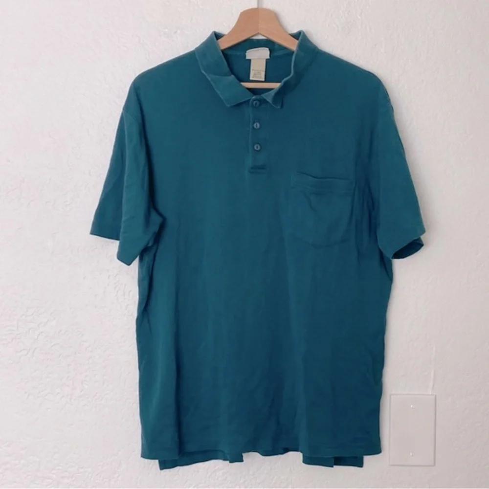 LL Bean‎ 100% Pima Cotton Blue Green Polo, Size L-Reg